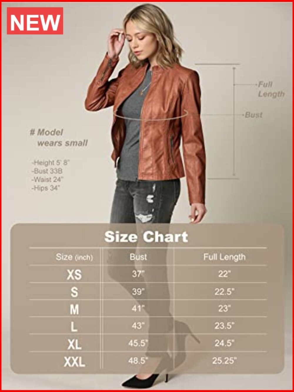 Faux Leather Moto Biker Jacket with Stitching Detail - Picture 7 of 7